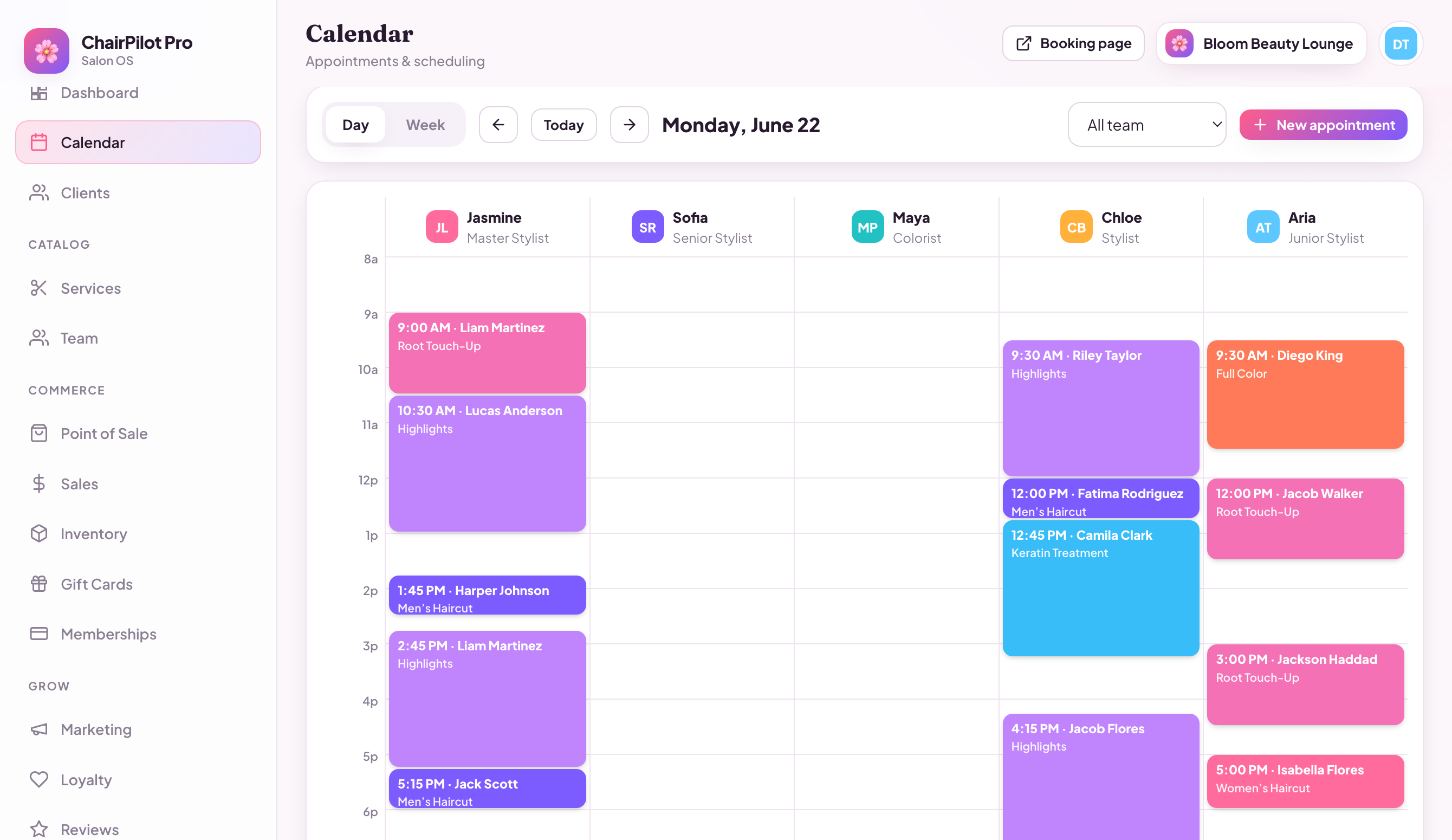 ChairPilot Pro calendar — every stylist's bookings