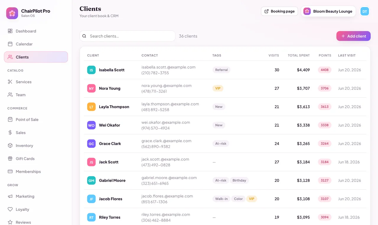 ChairPilot Pro client CRM