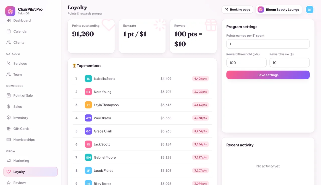 ChairPilot Pro loyalty program
