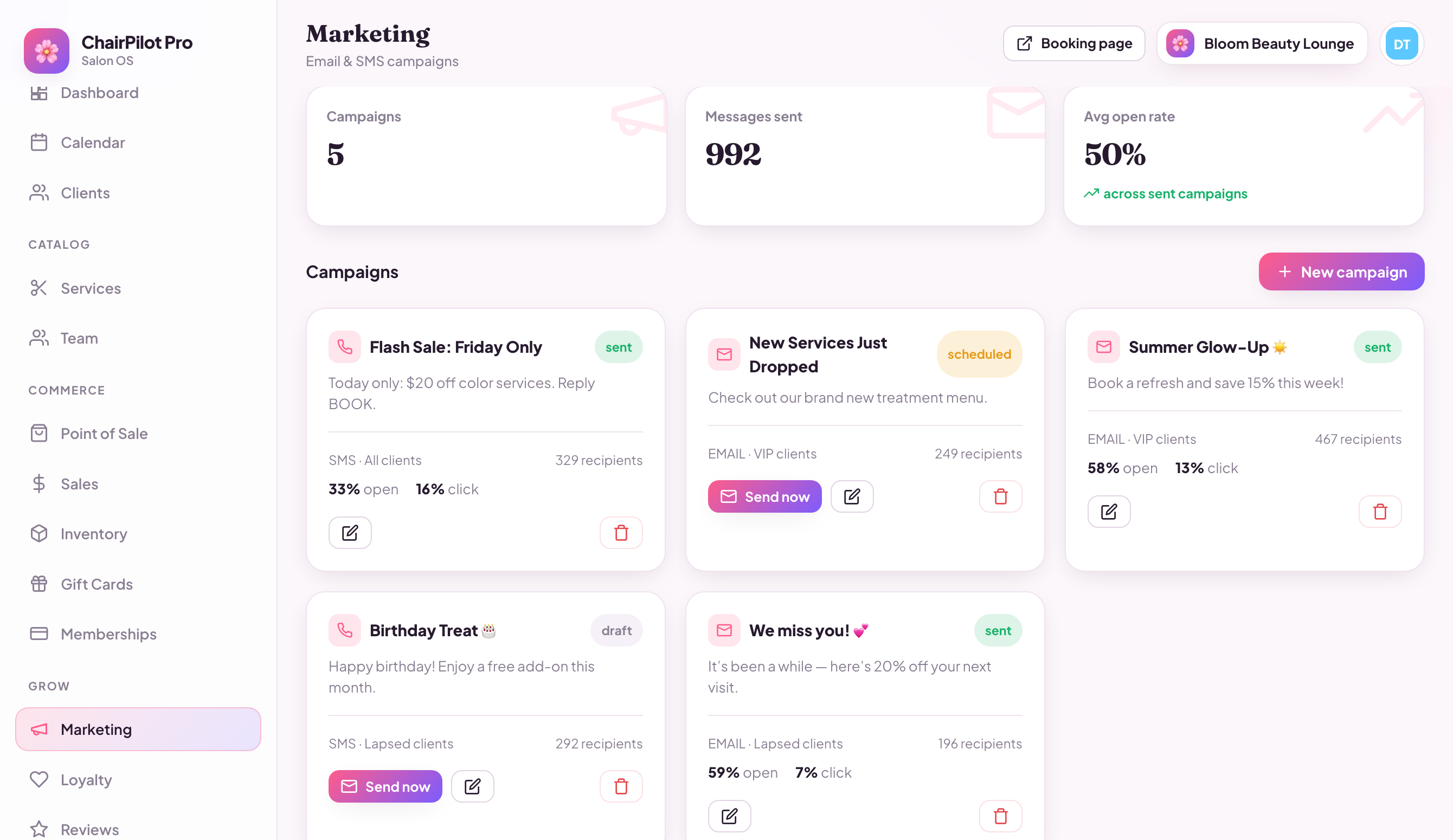 ChairPilot Pro email & SMS marketing